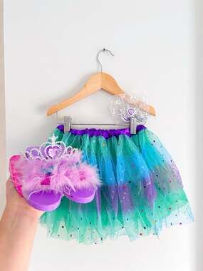 Girls 4-Piece Princess Dress Up Set Rainbow  Tutu, Furry Heeled Shoes, Tiara